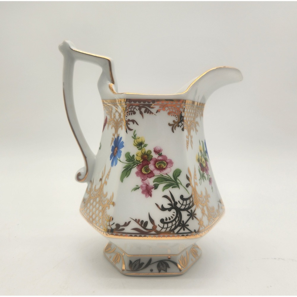 Royal Danube Floral Porcelain Pitcher Gold‎ Filigree Hexagonal Pedestal Base